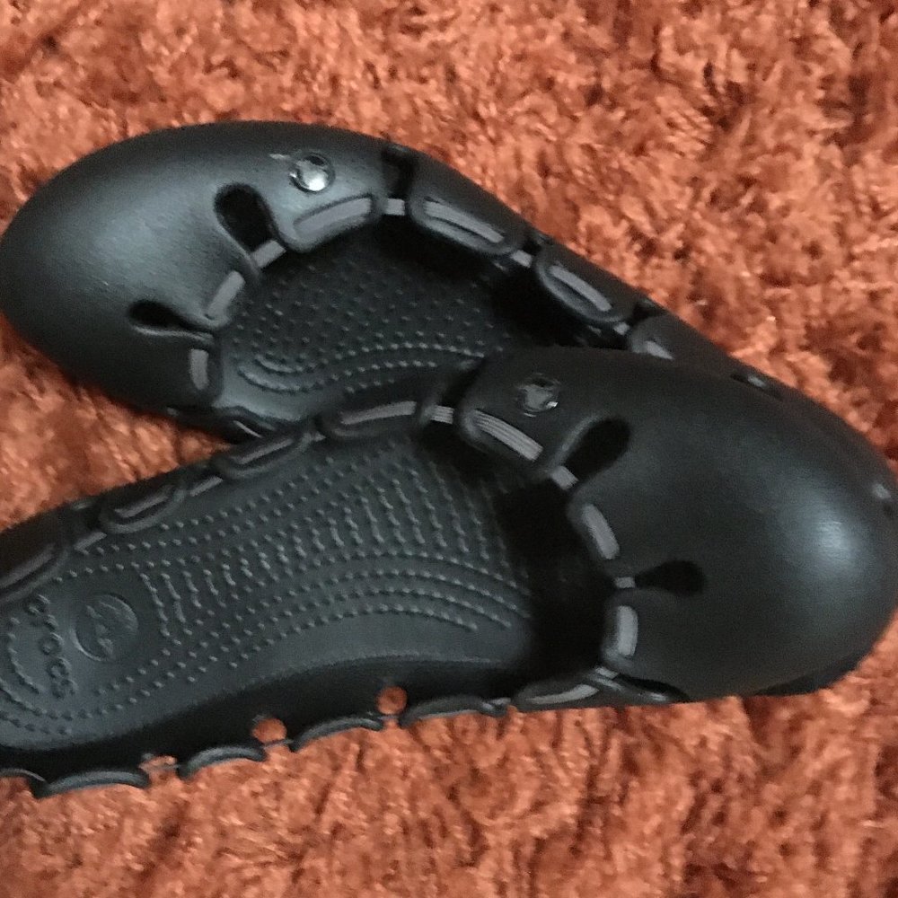 Black Elastic Top Crocs Flats